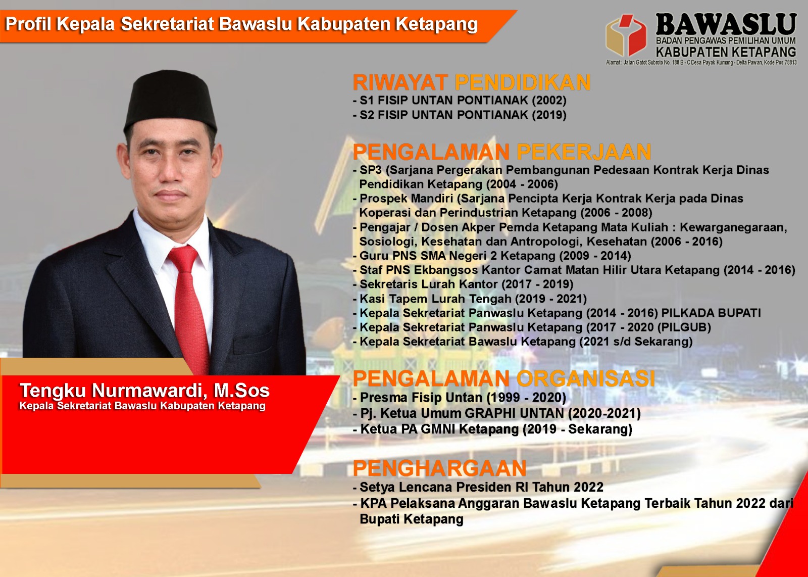 PROFIL KEPALA SEKRETARIAT BAWASLU KABUPATEN KETAPANG